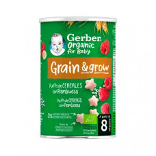 Gerber Organic Grain & Grow Puffs de Cereais com Framboesa 8M+ 35g